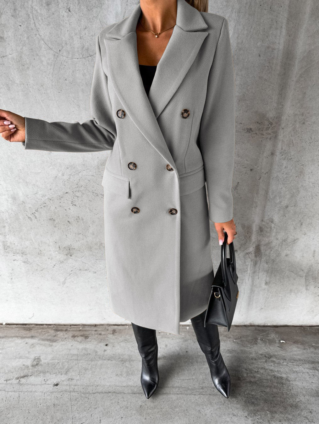 Long Sleeve Lapel Coat Winter Fashion Solid Double Breasted Slim Long Jacket Pambabaeng Damit