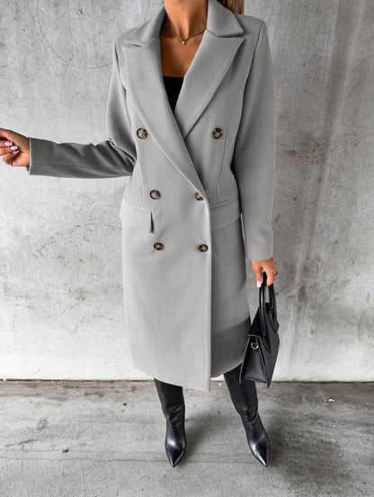 Long Sleeve Lapel Coat Winter Fashion Solid Double Breasted Slim Long Jacket Womens Clothing