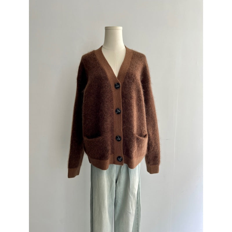 Makapal na Long Sleeves Wool Knitted Coat Para sa Babae