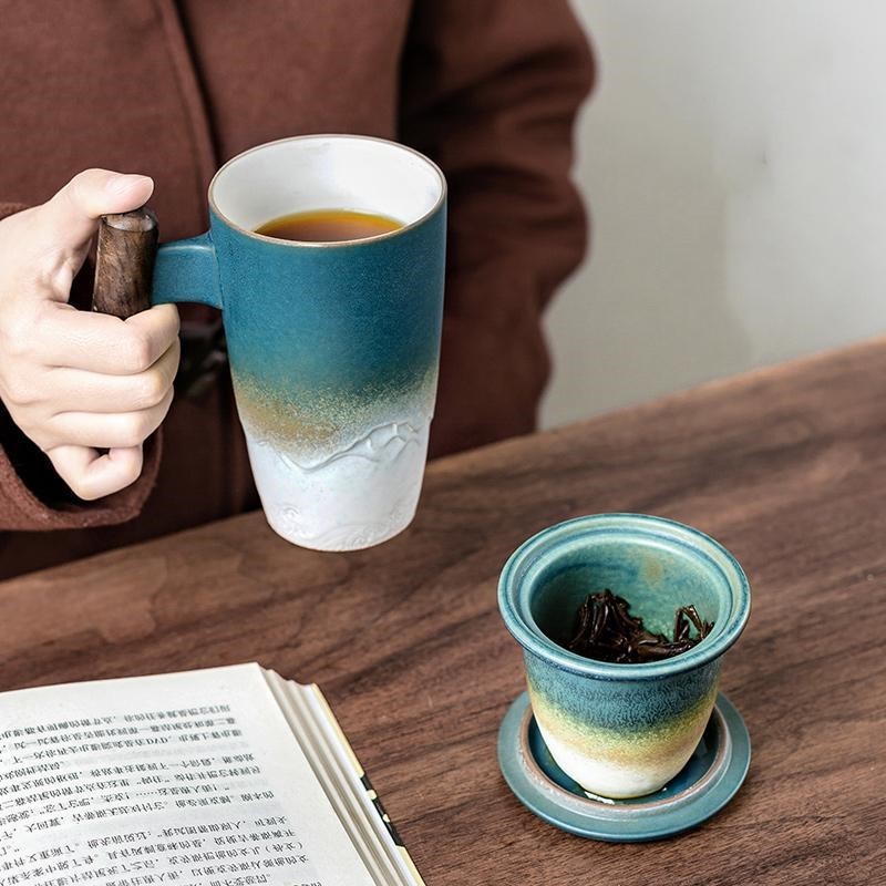 Tasse à thé en céramique de grande capacité avec filtre