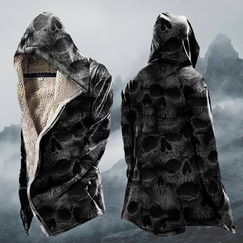 Autumn Winter Fleece Thickened Skull Print Coat Trench Coat