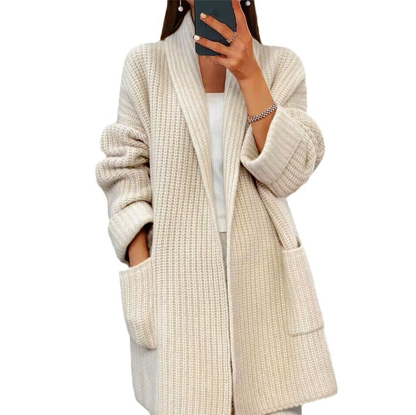 Lapel Knitted Cardigan With Pockets