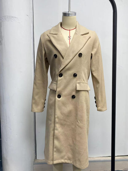 Manteau à revers à manches longues mode hiver solide double boutonnage mince longue veste vêtements pour femmes