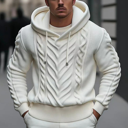 European At American Men's Long Sleeved Hooded Knitted Sweater