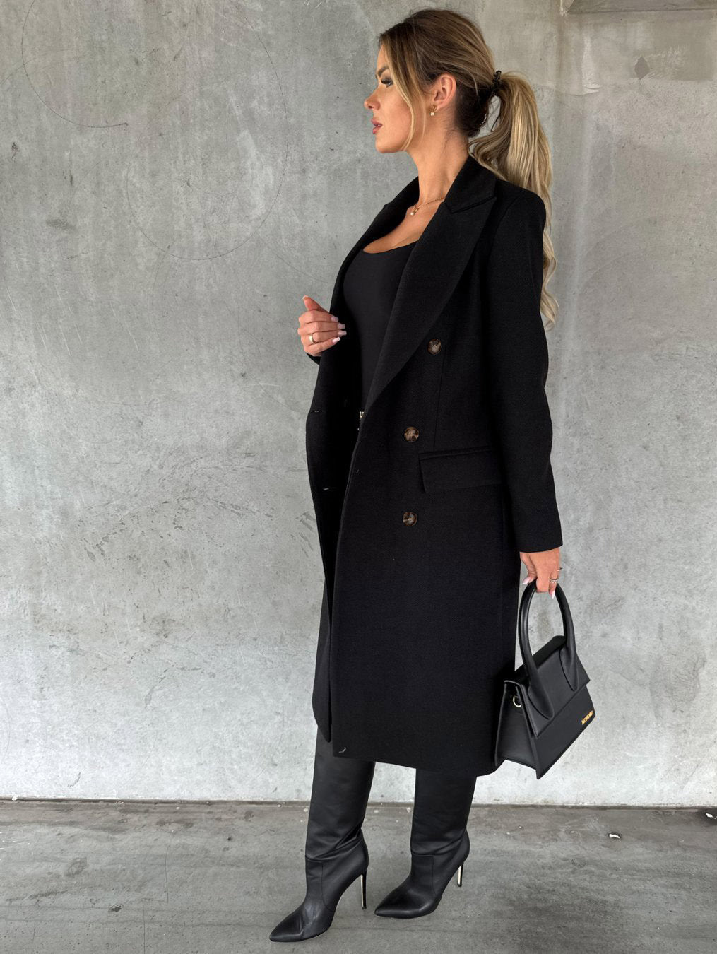 Long Sleeve Lapel Coat Winter Fashion Solid Double Breasted Slim Long Jacket Womens Clothing