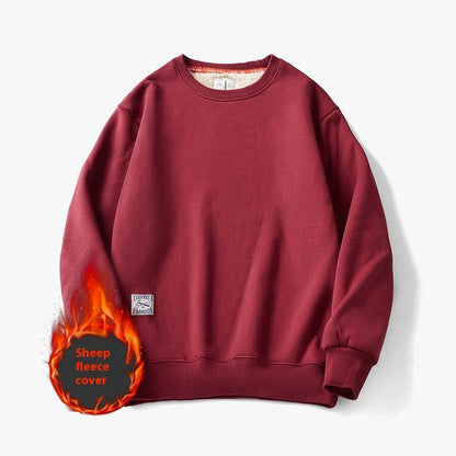 Winter Fleece Sweatshirt Warm Round Neck Pullover Top Para sa Mga Lalaki Solid Color Sweater Boys Teenagers Damit