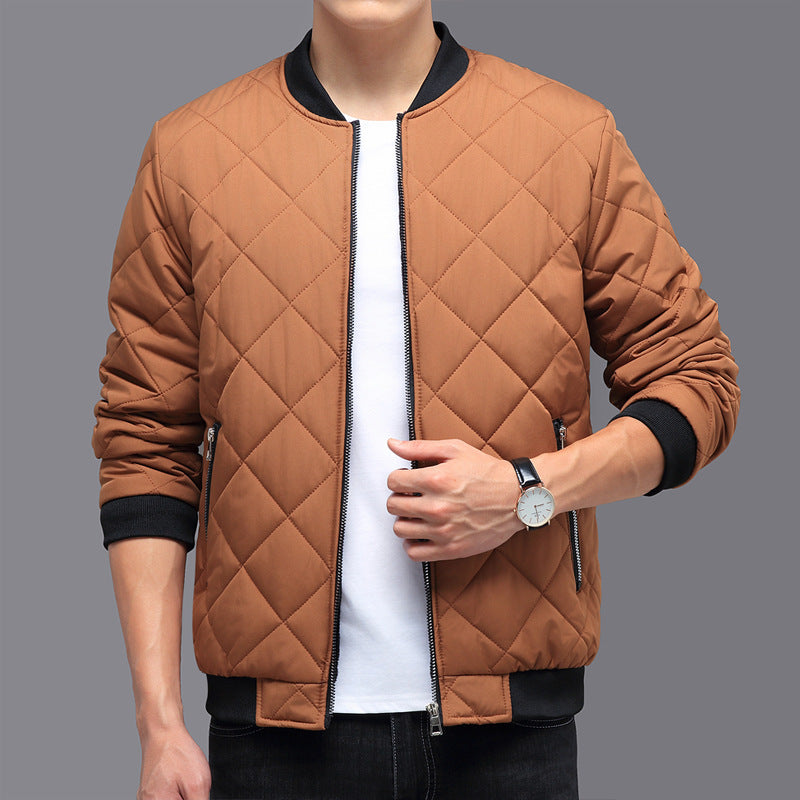 Rhombic-sewing Winter Baseball Jacket For Men