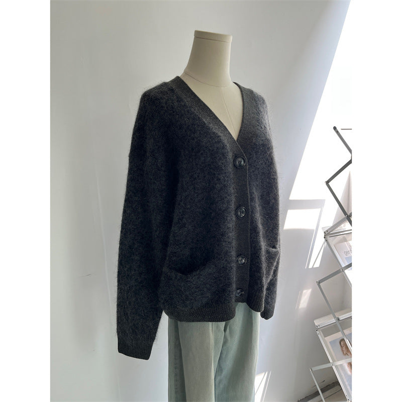 Makapal na Long Sleeves Wool Knitted Coat Para sa Babae