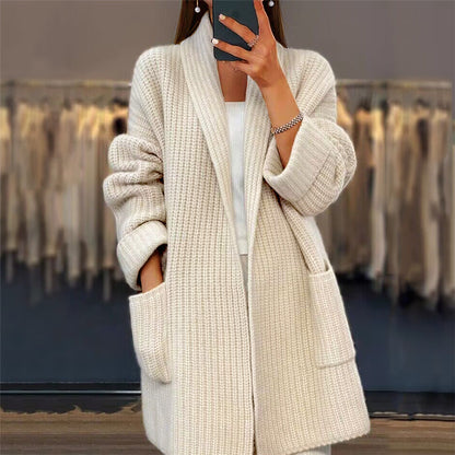 Lapel Knitted Cardigan With Pockets