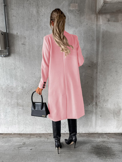 Long Sleeve Lapel Coat Winter Fashion Solid Double Breasted Slim Long Jacket Womens Clothing