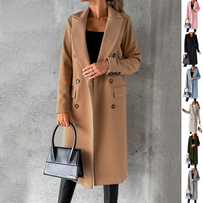 Long Sleeve Lapel Coat Winter Fashion Solid Double Breasted Slim Long Jacket Pambabaeng Damit