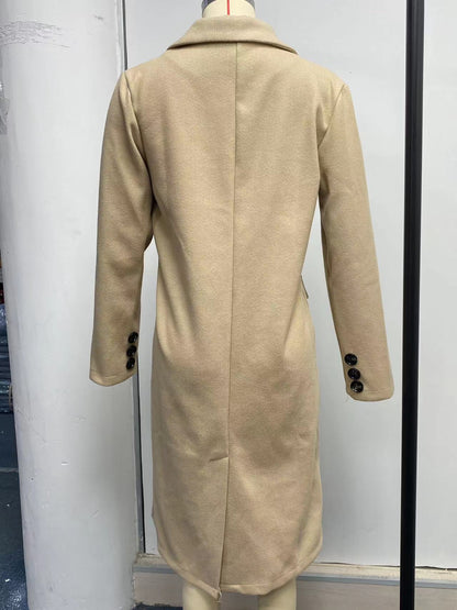 Manteau à revers à manches longues mode hiver solide double boutonnage mince longue veste vêtements pour femmes