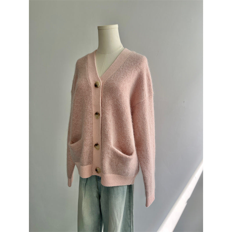 Manteau tricoté en laine épaisse à manches longues pour femme