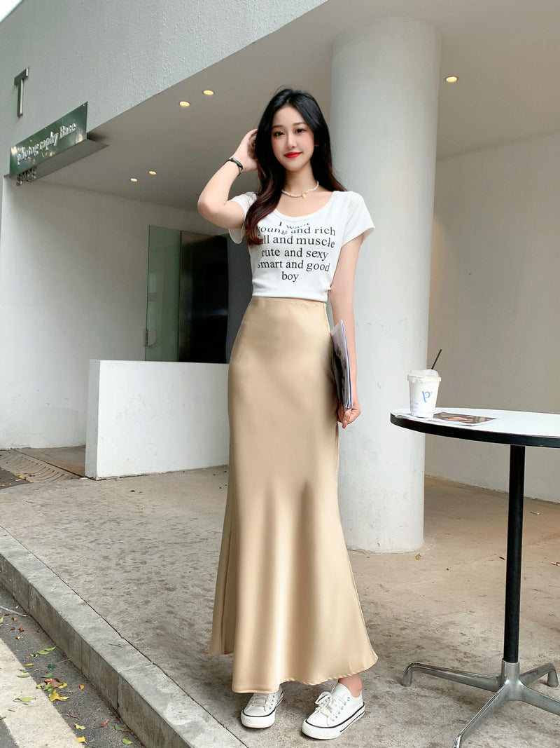 High-grade Draping Silky Satin Skirt Para sa Babae