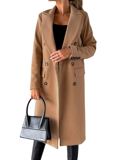 Long Sleeve Lapel Coat Winter Fashion Solid Double Breasted Slim Long Jacket Womens Clothing