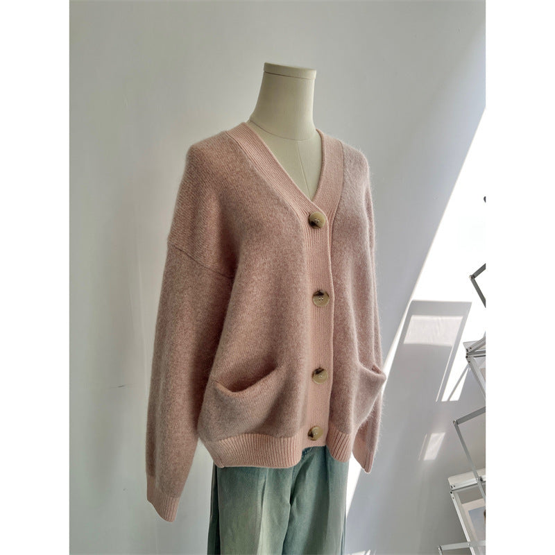 Makapal na Long Sleeves Wool Knitted Coat Para sa Babae